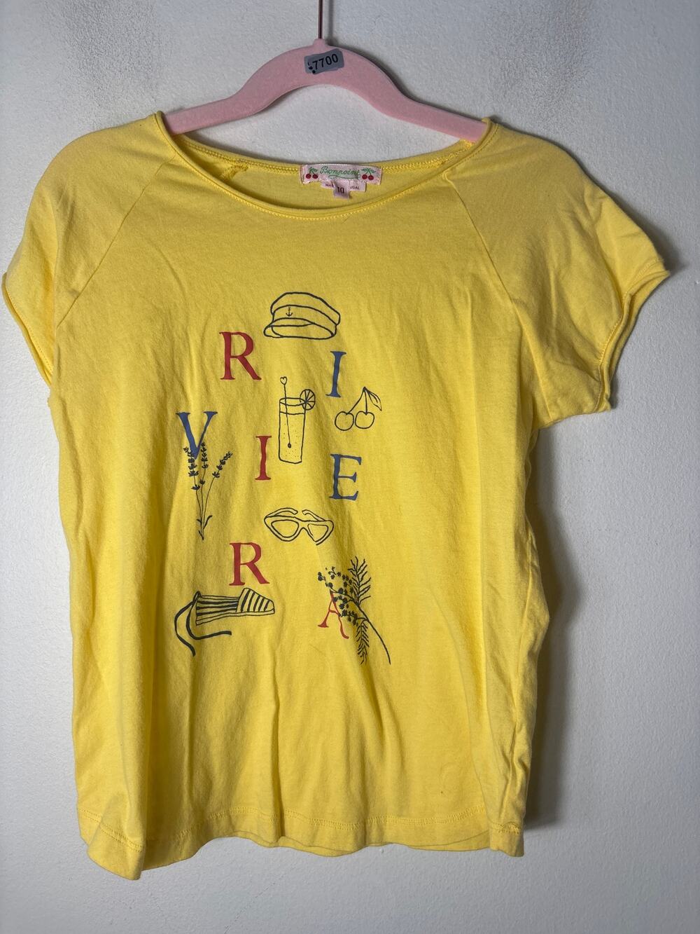 Girls Bonpoint Yellow Riviera Cap Sleeve Cotton T-Shirt Sz 10